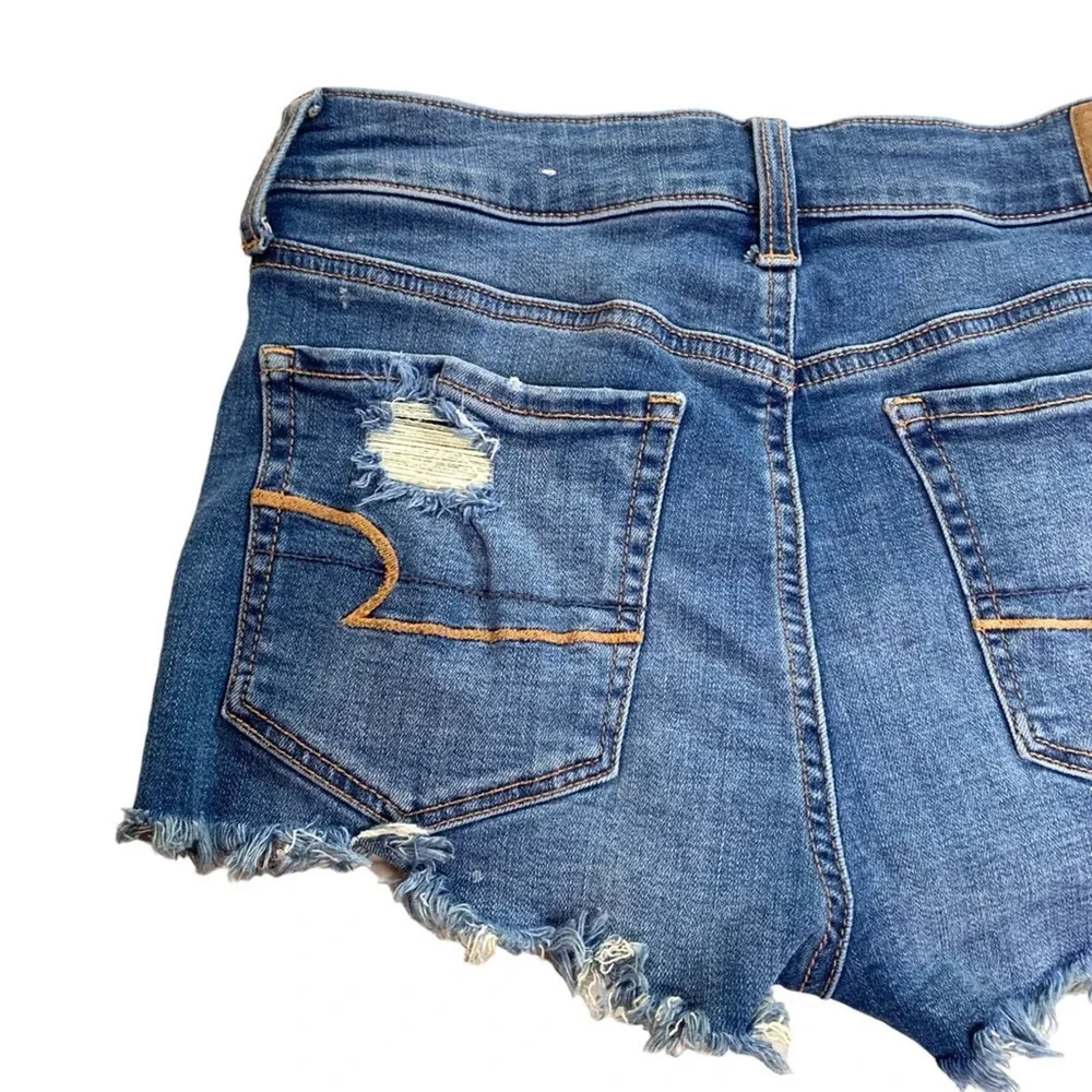 American Eagle AE Hi-Rise Shortie Denim Jean Shorts Button Fly Distressed Size 6 - Picture 9 of 14